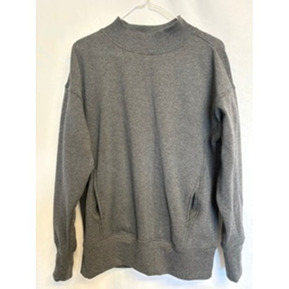 Jockey Womens Mock Neck Sweatshirt Gray Fleece Pullover Pockets XS